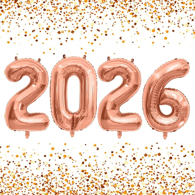 2026 Balloons New Years Decorations - 40" Large Rose Pink Foil Number Balloon New Years Eve Party Supplies Graduation Balloons Class of 2026 Happy New Year Birthday Anniversary Graduation Decorations