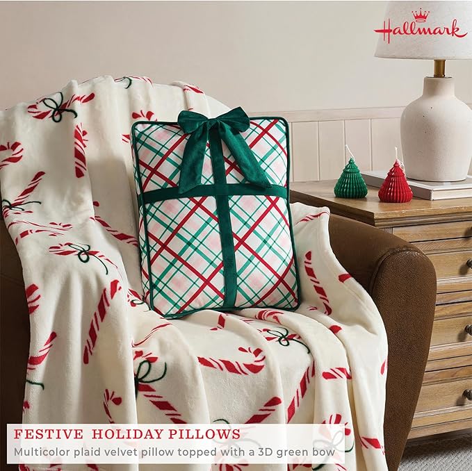 Hallmark - Decorative Throw Pillow for Couch or Bed, Holiday Home Décor, 12.5" x 13", (Gift Plaid, Multi)
