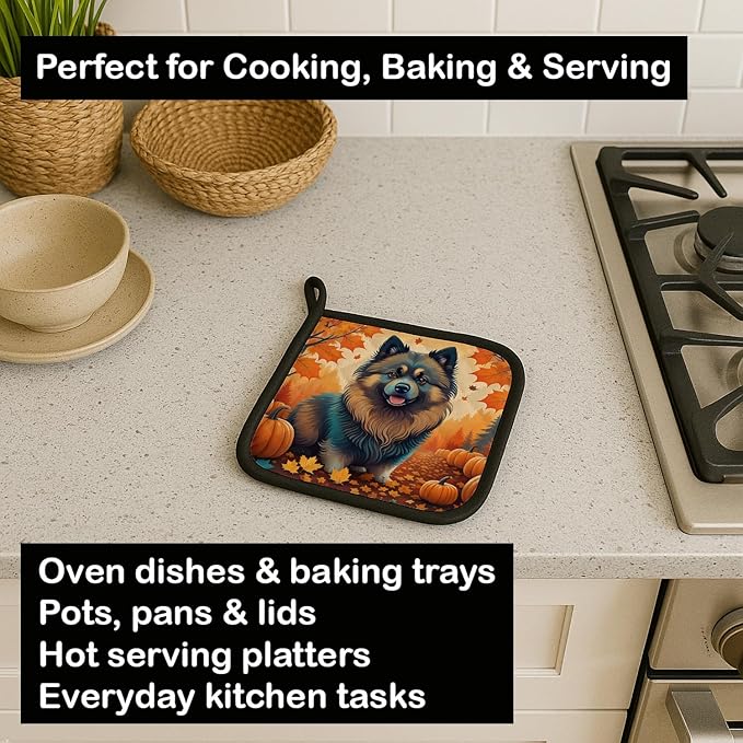 Caroline's Treasures DAC1053PTHD Keeshond Fall Pair of Pot Holders Kitchen Heat Resistant Pot Holders Sets Oven Hot Pads for Cooking Baking BBQ, 7 1/2 x 7 1/2