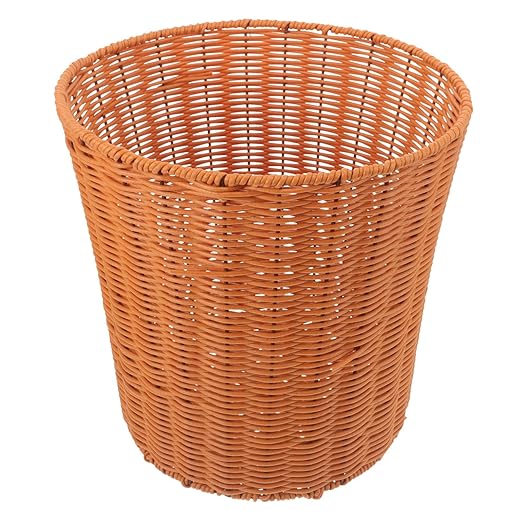 Woven Multi-Function Storage Basket Lightweight Imitation Rattan Trash Bin for Bedroom Kitchen Organizing Versatile Decorative Wastebasket for Various Uses