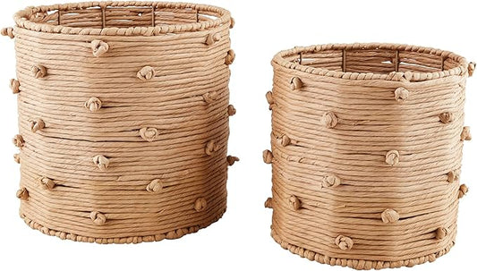 Mud Pie Knot Paper Rope Basket; Small 11" X 11" Dia | Large 13" X 13 1/2" Dia