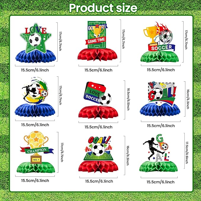 Soccer Honeycomb Centerpieces - 9PCS Soccer Party Decorations, Soccer Game Party Supplies Table Decor for Birthday, 2026 International Soccer Match