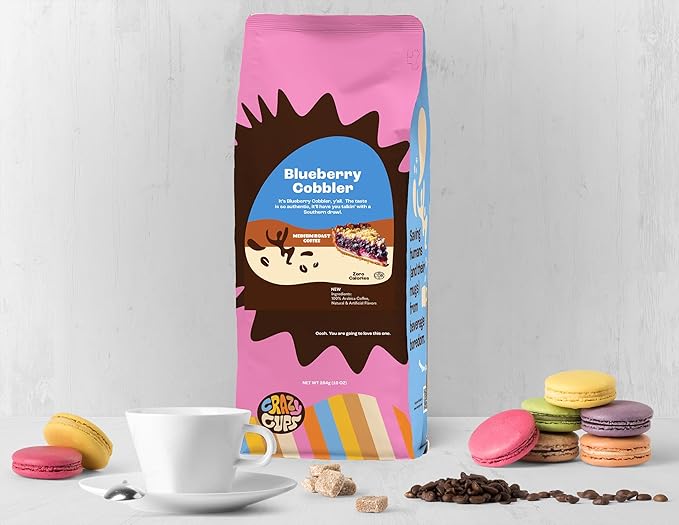 Crazy Cups Flavored Ground Blueberry Coffee, Blueberry Cobbler, For Brewing Flavored Hot or Iced Coffee, 10 oz Bag