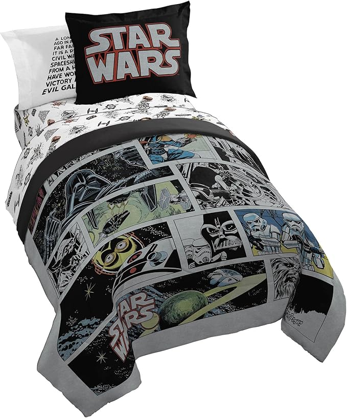 Jay Franco Star Wars Comic Book Full Size Comforter Set - 7 Piece Bedding Includes Sheet Set & Pillow Covers - Super Soft Cozy Kids Bedding