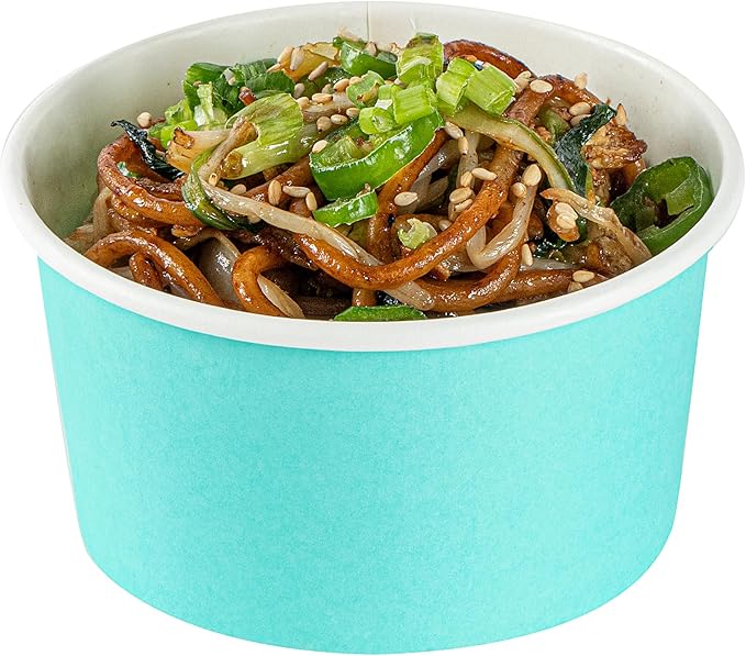 Coppetta 8 Ounce Dessert Cups, 50 Disposable Ice Cream Cups - Lids Sold Separately, Sturdy, Turquoise Paper FroYo Bowls, Striped, For Hot And Cold Foods, Perfect For Gelato - Restaurantware
