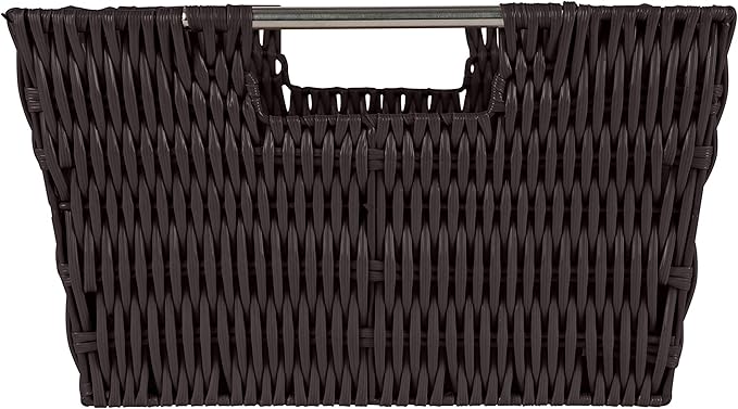 Simplify 3 Piece Set Woven Rattan Tote Baskets | Multi-Size | Handles | Storage & Organization | Toys | Bathroom Accessories | Home | Office | Dorm | Playroom | Closet | Chocolate