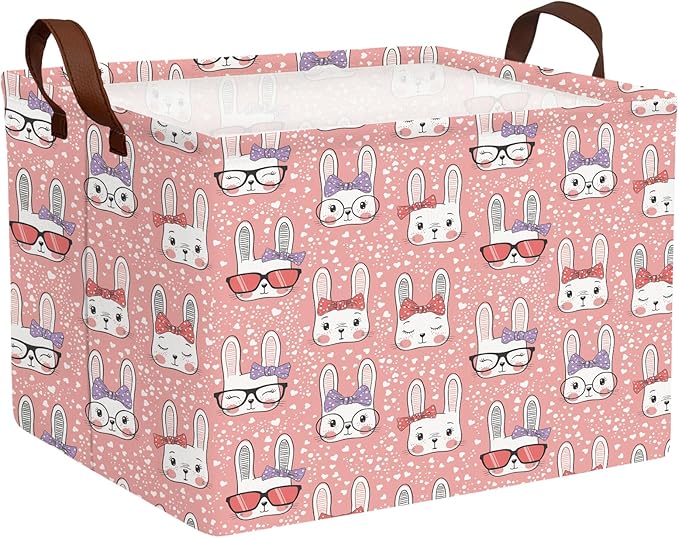 Large Rectangular Cute Kid Easter Basket Empty Bunny Eggs Easter Basket Gift Spring Room Storage Organizer Décor (E-13)