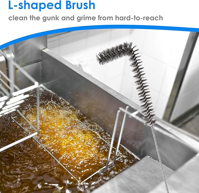 Deep Fryer Cleaning Tools Set of 3 Stainless Steel L-Shaped Fryer Cleaning Brush Kitchen Fryer Cleanout Rod Deep Fryer Basket Cleaning Brush Kit for Kitchen Restaurant Bakery