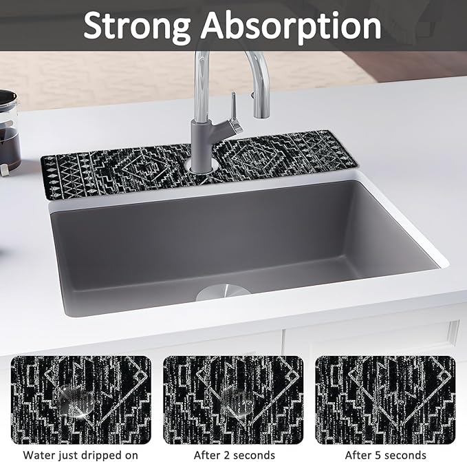24" X 5.5" Kitchen Sink Splash Guard Faucet Mat Aztec Super Absorbent Fast Drying Faucet Guard & Draining Mat Sink Splash Guard Behind Faucet for Kitchen, Bathroom