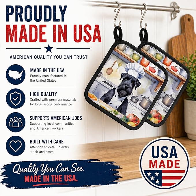Caroline's Treasures Giant Schnauzer The Chef Pair of Pot Holders Kitchen Heat Resistant Pot Holders Sets Oven Hot Pads for Cooking Baking BBQ, 7 1/2 x 7 1/2
