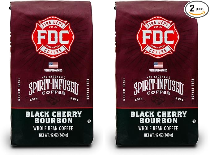 Fire Department Coffee - Black Cherry Bourbon Coffee - Gives Back to Firefighters - Premium Bourbon Infused Whole Bean - Non-Alcoholic - Roasted in the USA - Veteran Owned (12 oz, Pack of 2)