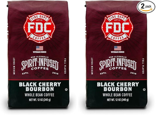 Fire Department Coffee - Black Cherry Bourbon Coffee - Gives Back to Firefighters - Premium Bourbon Infused Whole Bean - Non-Alcoholic - Roasted in the USA - Veteran Owned (12 oz, Pack of 2)