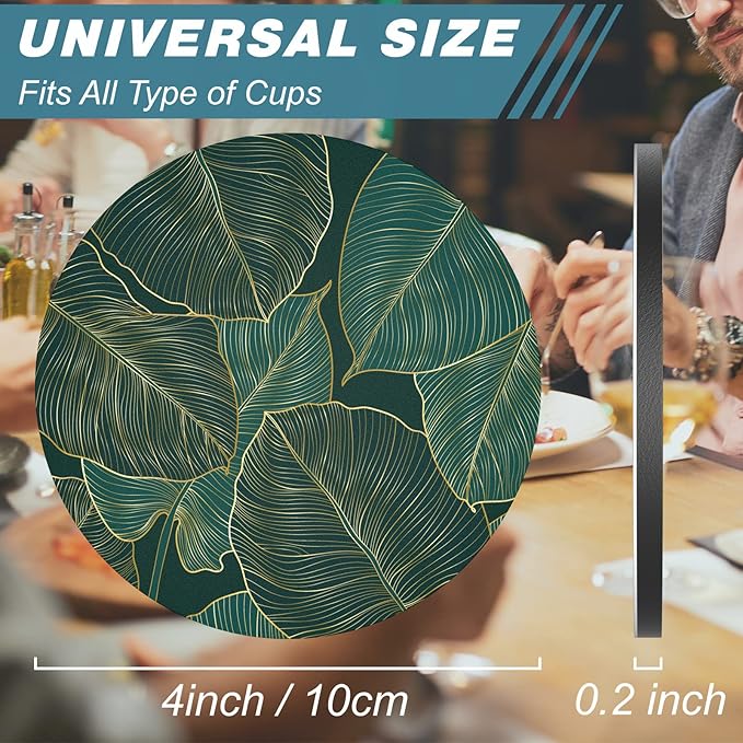 Nipichsha Coasters for Drinks, Set of 6 Cute Absorbent Rubber Drink Coasters for Cup with Non Slip Backing, Kitchen Home Decor Housewarming Gift, Round 4 in, Tropical Leaf