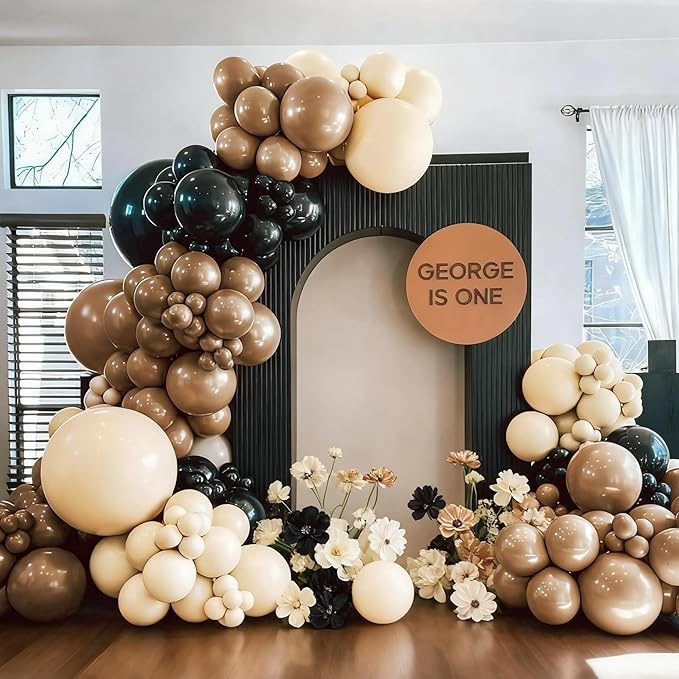 Black and Brown Balloon Garland Arch Kit, 105 PCS Black Brown and Nude Beige Balloon Different Size for Western Farm First Rodeo Wild West Cowboy Baby Shower Birthday Party Decorations