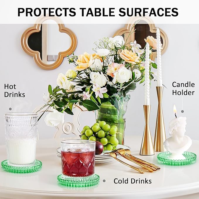 St Patrick's Day Glass Coasters, GOH DODD Set of 6 Crystal Coasters Tabletop Protection for Drinks, Home Decor, Kitchen, Living Room, Patio, Wedding, Party, Housewarming Gifts, Clear Green