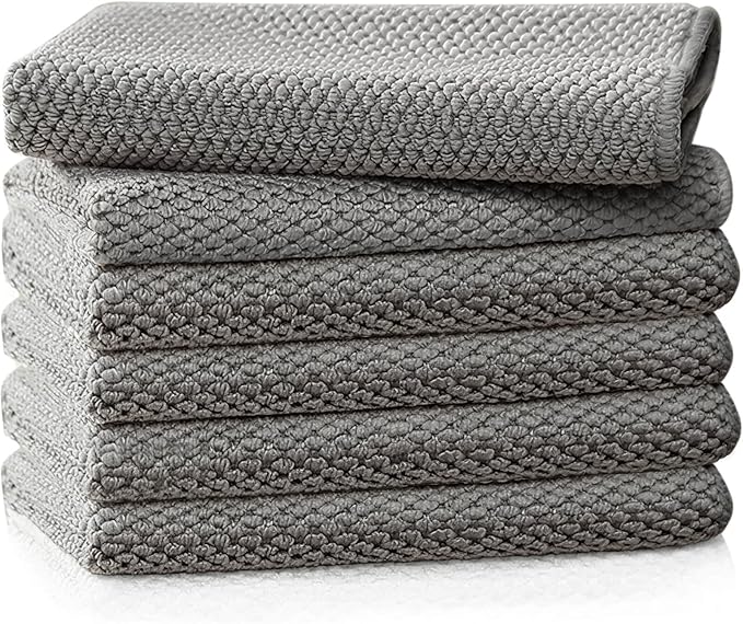 Barista Towel, Microfiber Cleaning Cloths, Espresso Machine Accessories for Coffee Bar, Steam Wand, Countertop, Milk Frother, Coffee Bar Accessories, 12”x12”, 6 Pack, Grey