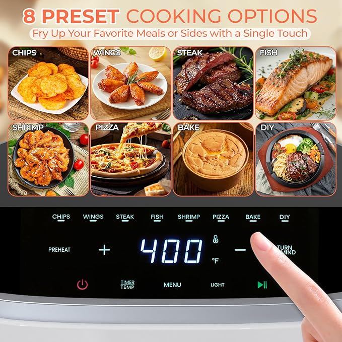 NEWBULIG Air Fryer，4QT Small AirFryer with Easy View Window and Interior Light, Digital Touchscreen with 8 Presets for Custom Cooking, Nonstick and Dishwasher Safe Basket, White