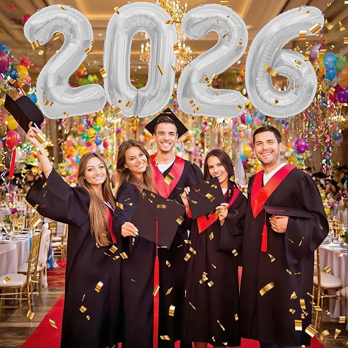 2026 Balloons, 2026 Number Balloons Silver, 40 Inch Large Foil Graduation Balloon 2026 Numbers for Graduation Decorations Class of 2026, Birthday, Anniversary, New Year Eve Party Decorations
