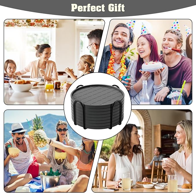 Coasters Set of 6,Hot or Cold Drink Coasters with Holder,Modern Style Coffee Table Coaster,Suitable for Kinds Cups Beer,Drink,Anti-Overflow Tabletop Protection(Gray, 6pcs)