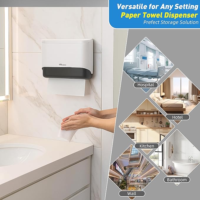 Commercial Paper Towel Dispenser Wall Mount with Lock 1 Pack,Universal Multifold Tri Fold Paper Hand Towel Holder,Compact Toilet Tissue Dispensers for Bathroom Kitchen Office (White)