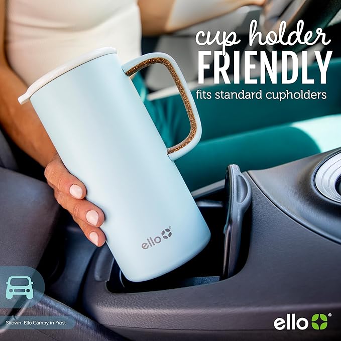 Ello Campy 18oz Stainless Steel Travel Mug with Handle and Leak-Proof Slider Lid, Reusable, Vacuum Insulated, Perfect for Coffee or Tea, Home, Gift, Travel, Office, BPA Free, Georgia Peach