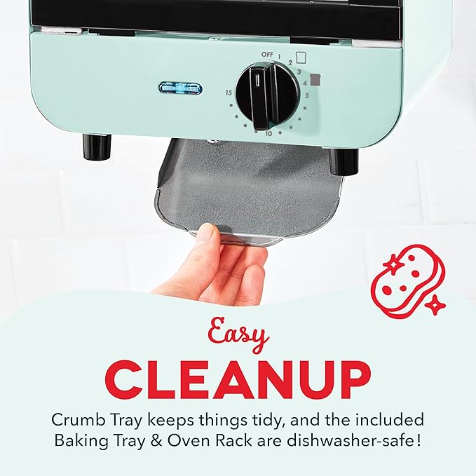 Dash Mini Toaster Oven - Sleek & Stylish - For Creative Homemade Treats - Compact, Space-Saving Design - adjustable temperature dial - Removable Baking Tray - Aqua