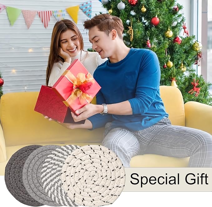 Coasters Set of 4, Absorbent Coaster for Drinks, Coffee, Cute Coasters in 4 Colors, Cotton Woven Coaster for Home Decor, Tabletop Protection, 4.3 Inches Suitable for Most Cups(Set1 (4pcs)/4.3in)