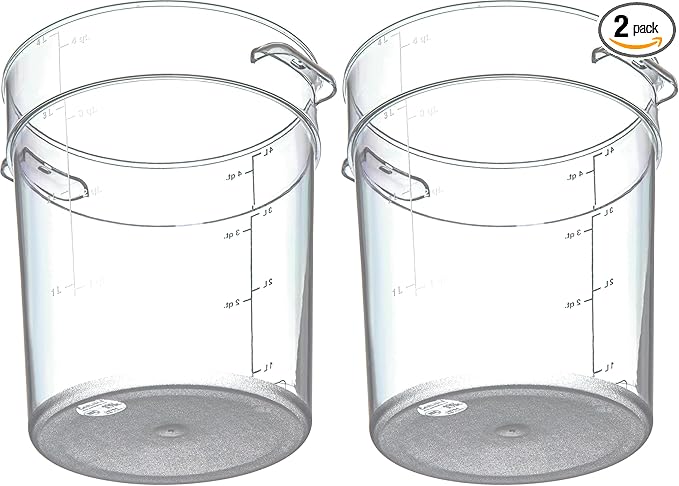 Carlisle FoodService Products Storplus Round Food Storage Container with Stackable Design for Catering, Buffets, Restaurants, Polycarbonate (Pc), 4 Quart, Clear (Pack of 2)