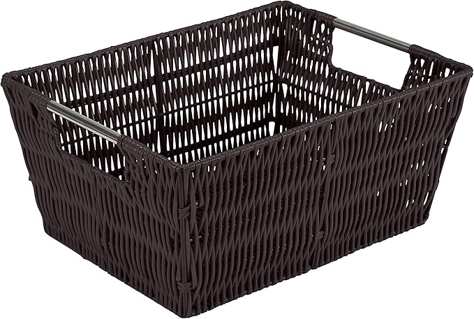 Simplify 3 Piece Set Woven Rattan Tote Baskets | Multi-Size | Handles | Storage & Organization | Toys | Bathroom Accessories | Home | Office | Dorm | Playroom | Closet | Chocolate