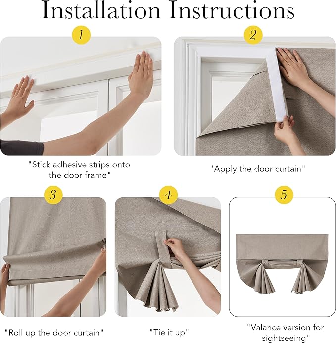 NICETOWN 100% Linen Blackout French Door Curtain for Window, Thermal Insulated Room Darkening Window Covering for Kitchen Office Nursery, Tie Up Shade for Privacy, 1 Panel, 26W x 69L, Taupe