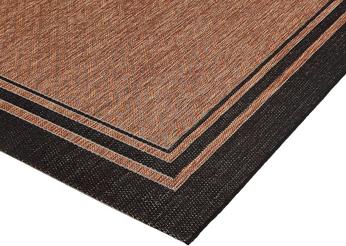 Gertmenian Indoor/Outdoor Flatweave Area Rug - 5x7 Standard, Stain & UV Resistant, Ideal For Deck, Patio, Poolside, Mudroom - Simple Border, Black Tan, 21490