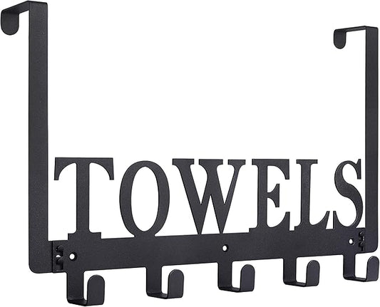 Kuhome Over The Door Hooks, Towel Holder for Bathroom, Door Mount Towel Rack Towel Hooks for Bedroom Beach Towels Bathrobe Wall Mount Hang on The Door Cabinet Cupboard Metal Sandblasted (Black)