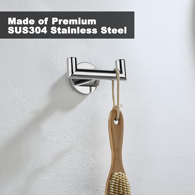 Towel Hooks for Bathrooms,Polished Chrome Towel Hook for Kitchen Bathroom,SUS304 Stainless Steel Coat Hook,Heavy Duty Double Towels Holder Hooks for Hanging Towels,Coats,Clothes,Wall Mount,2 Pack