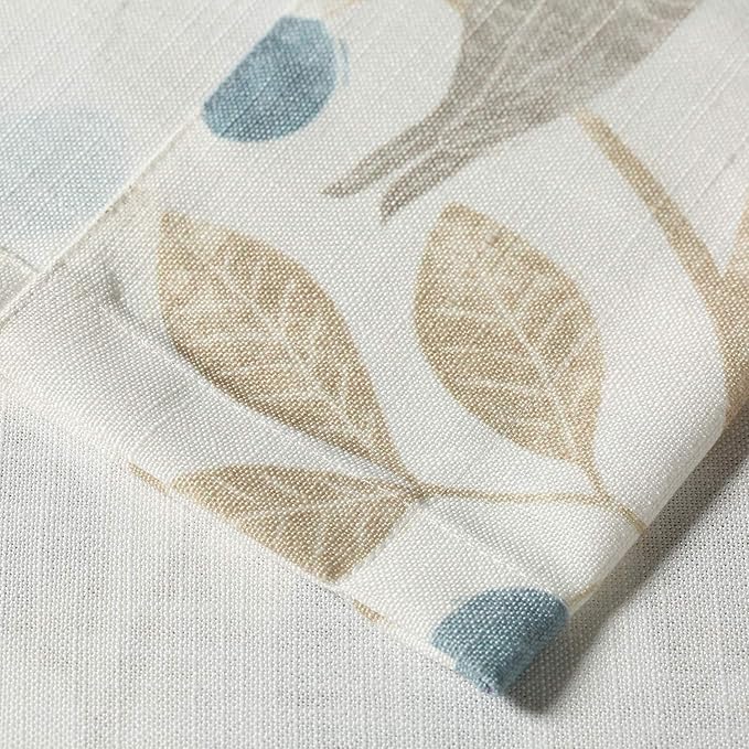 VOGOL Tier Curtains Linen Textured 36 Inches Long Curtains for Kitchen Small Cafe, Birds and Leaf Print Valances Top Pocket Window Drapes for Farmhouse, 2 Panels, 30x36