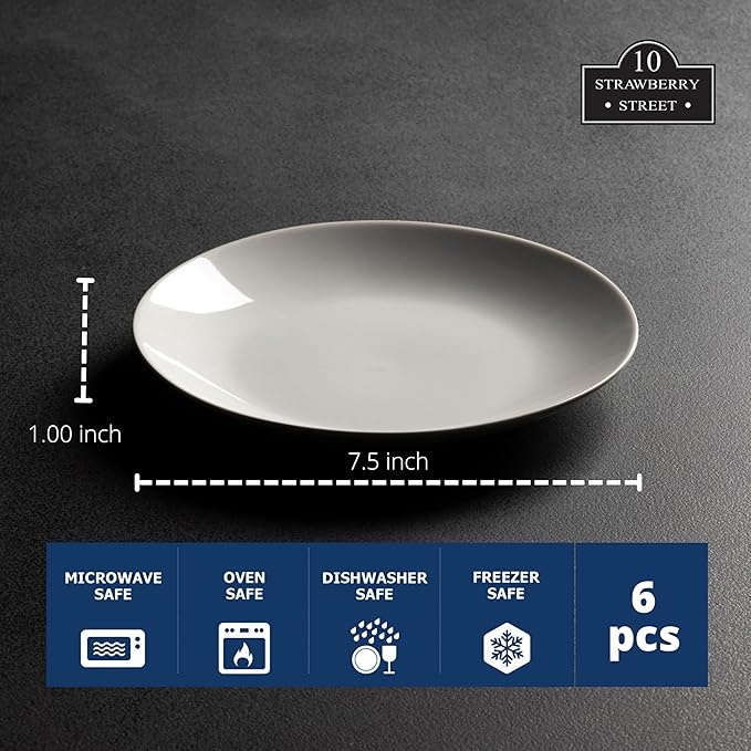 10 Strawberry Street Simply White 7.5" Coupe Salad Plate, Set of 6
