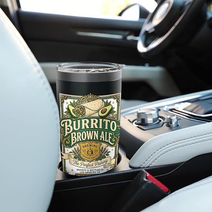 Burrito Brown Ale Mexican Food Retro Funny Beer Label Stainless Steel Insulated Tumbler