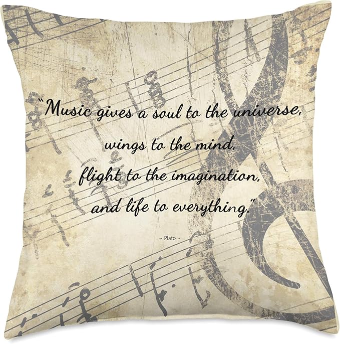 Music Gives a Soul to the Universe - Quote on Vintage Music Throw Pillow
