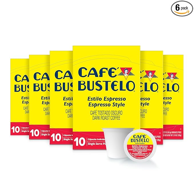 Café Bustelo Espresso Style Dark Roast, Single Serve Coffee Pods, 10 Count (Pack of 6)
