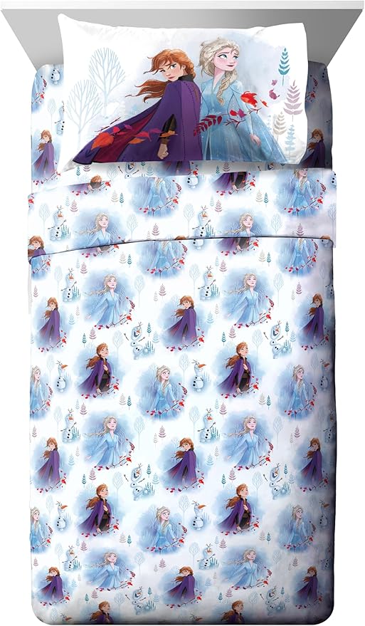 Disney Frozen 2 Forest Spirit 5 Piece Twin Bed Set - Includes Reversible Comforter & Sheet Set - Bedding Features Elsa & Anna - Super Soft Fade Resistant Microfiber - (Official Disney Product)