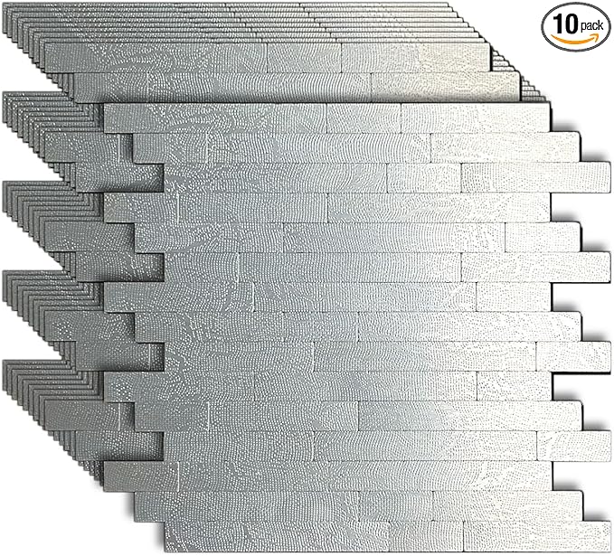 WEIMEISC 10 Sheets Peel and Stick Backsplash Tile for Kitchen, Self-Adhesive Mosaic Tile, Stick on Bathroom Vanities，Fireplace Décor, Laundry Table (Metal Grey Wooden Texture)