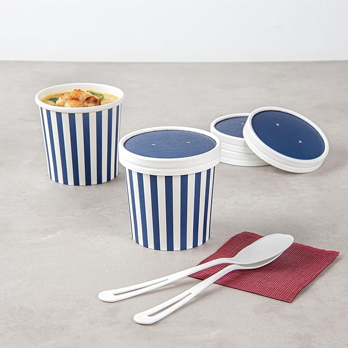 Restaurantware Bio Tek Blue Paper Soup Container Lids, 200 Disposable, 12 Ounce, Round, Modern Style, Airtight, Sold Separately