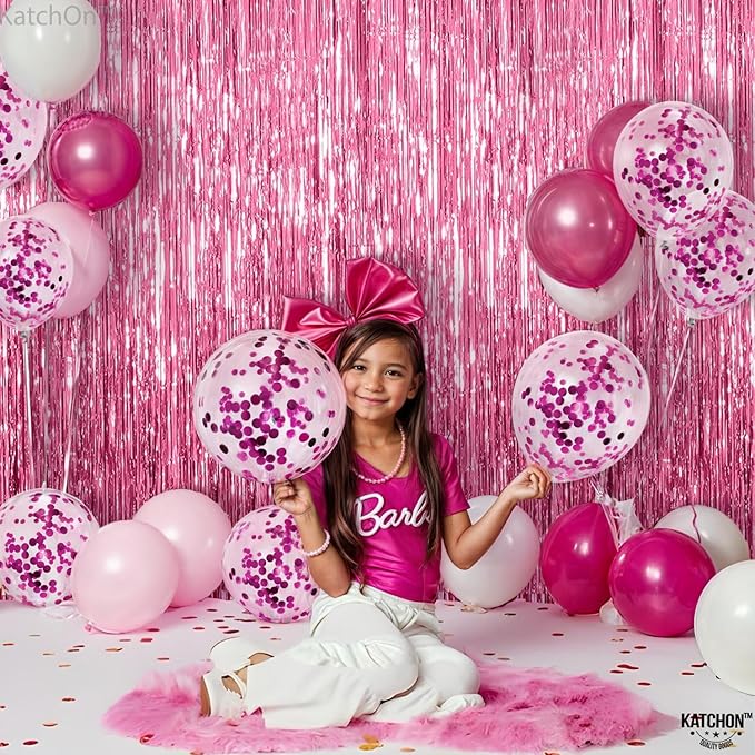 KatchOn, Pink Fringe Backdrop - Large, Pack of 2 | Pink Streamers for Birthday Decorations | Valentines Decor, Galentines Day Decorations, Baby Shower, Gender Reveal, Bachelorette Party Decoration