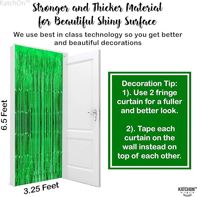 KatchOn, Green Streamers - Pack of 2 | Golf Party Decorations Fringe Backdrop Curtain for Graduation Decorations 2026 | Mexican Fiesta Jungle Party Dinosaur Birthday Safari Party Decorations, Football