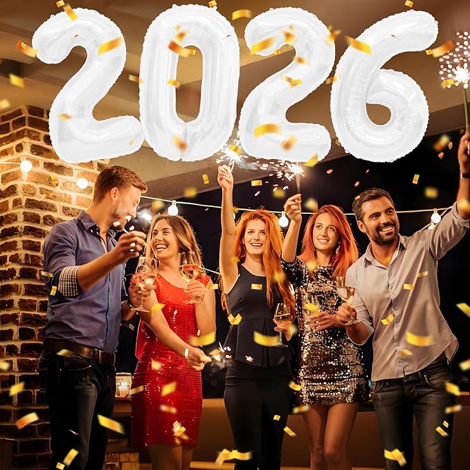 White 2026 Balloons, 2026 Number Balloons, 40 Inch Large Foil Graduation Balloon 2026 Numbers for Graduation Decorations Class of 2026, Props, Birthday, Anniversary, New Year Eve Party Decoration