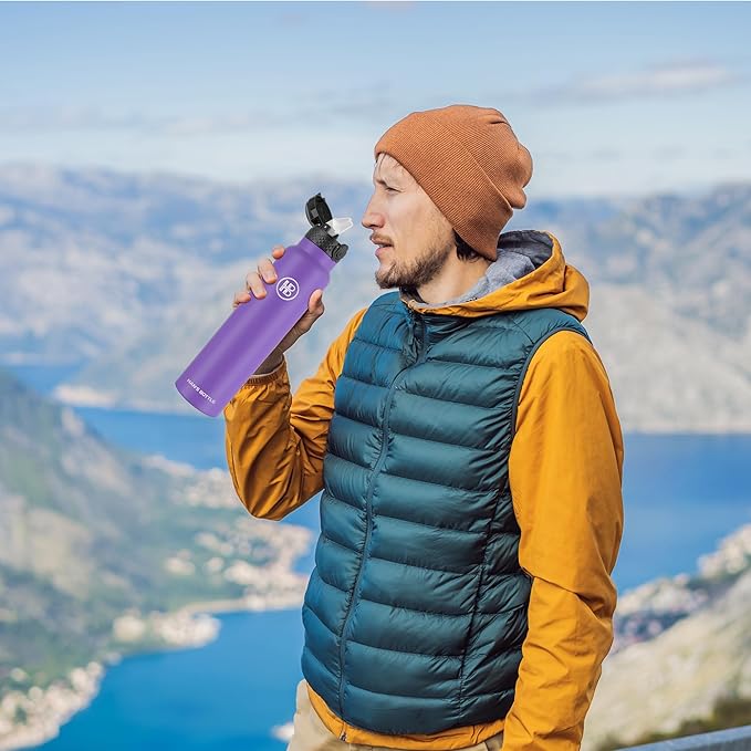 han's bottle Sports Water Bottle - 32 Oz, Straw Lid, Leak Proof, Vacuum Insulated Stainless Steel, Double Walled, Thermo Mug,Purple