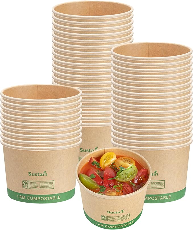 Restaurantware Paper Soup Containers 25 Pack Of 8 oz Disposable Kraft To Go Hot Soup Serving Bowls BPI-Certified Compostable Leakproof Stackable Food Containers For Noodles, Pasta And Desserts