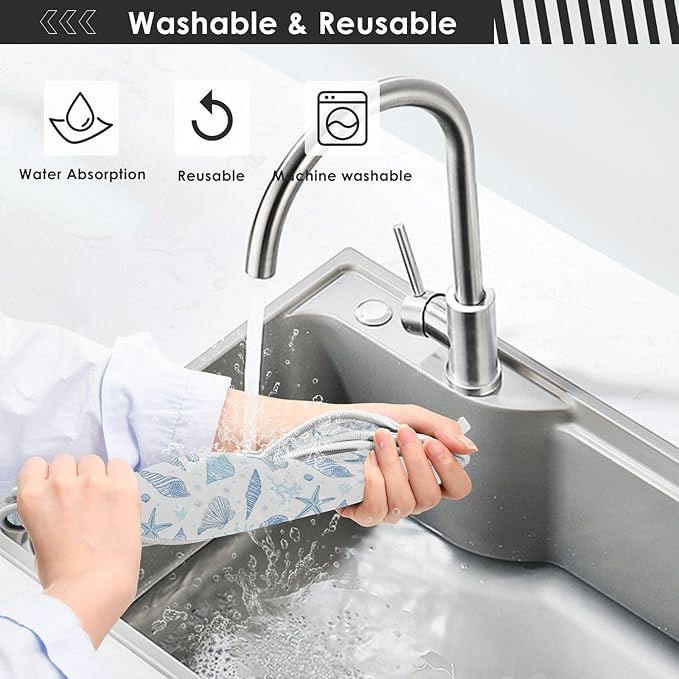 Kitchen Faucet Absorbent Mat,Seashells Starfish Water Splash Guard for Sink, Faucet Drip Catcher Thicken Sponge Microfiber Faucet Water Catcher Mat Sink Absorbent Mat for Kitchen 23x5in 2 Pack