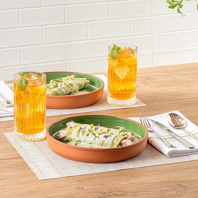 Restaurantware-Terra Tek 34 Ounce Terracotta Cazuelas, 2 Green Glazed Clay Pots For Cooking - Oven-Ready, Microwavable, Terracotta Serving Pots, Dishwashable, For Cooking And Serving