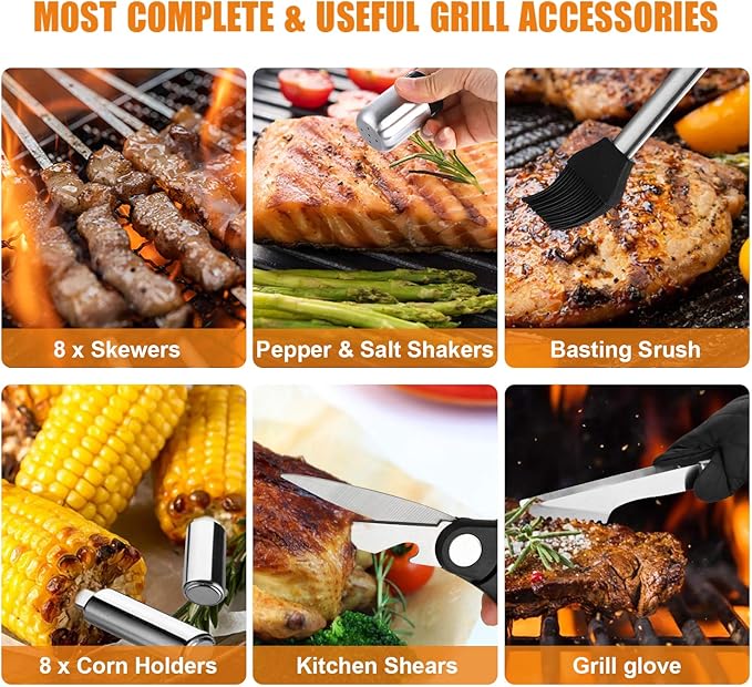 Cifaisi BBQ Grill Accessories Set, 38Pcs Stainless Steel Grill Tools Grilling Accessories with Aluminum Case, Thermometer, Grill Mats for Camping/Backyard Barbecue, Grill Set for Men Women
