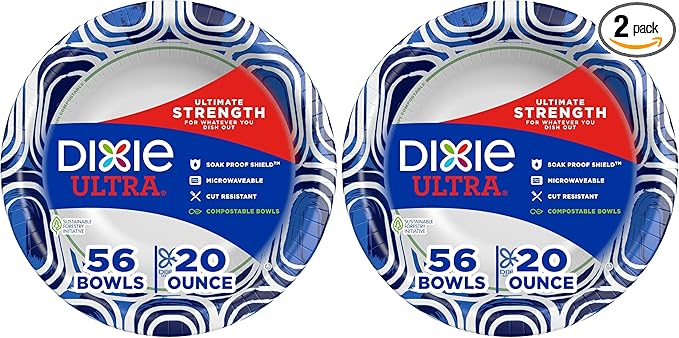 Dixie Ultra, Large Paper Bowls, 20 Oz, Microwave Safe, Compostable, Disposable Bowls Great For Breakfast, Lunch, And Dinner Meals, 56 Count (Pack of 2)